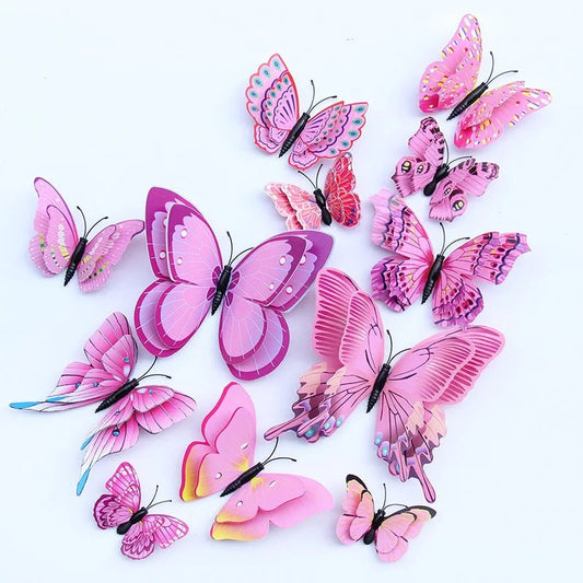 12pcs 3D Double Layer Butterflies Wall Stickers Living Room Decor Wedding Kids Room Decoration DIY Wall Art Magnet Stickers - Koda Click Chile