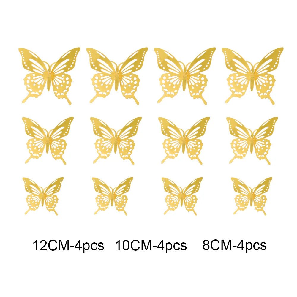 12Pcs 3D Hollow Butterfly Wall Stickers Gold Rose Gold Silver Butterflies Stickers for Wedding Birthday Home Room Decorations - Koda Click Chile