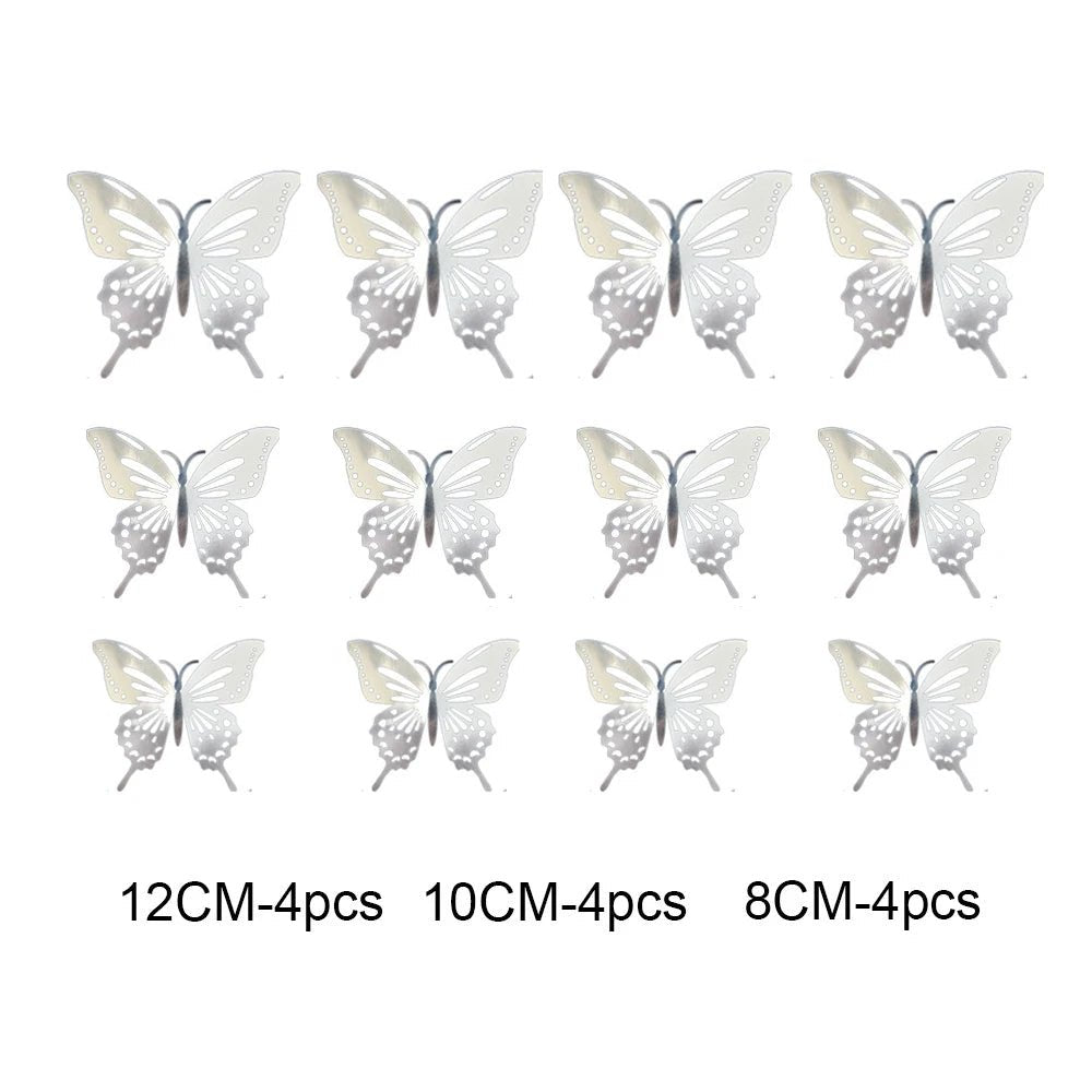 12Pcs 3D Hollow Butterfly Wall Stickers Gold Rose Gold Silver Butterflies Stickers for Wedding Birthday Home Room Decorations - Koda Click Chile