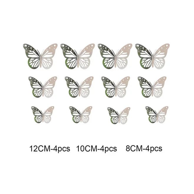 12Pcs 3D Hollow Butterfly Wall Stickers Gold Rose Gold Silver Butterflies Stickers for Wedding Birthday Home Room Decorations - Koda Click Chile