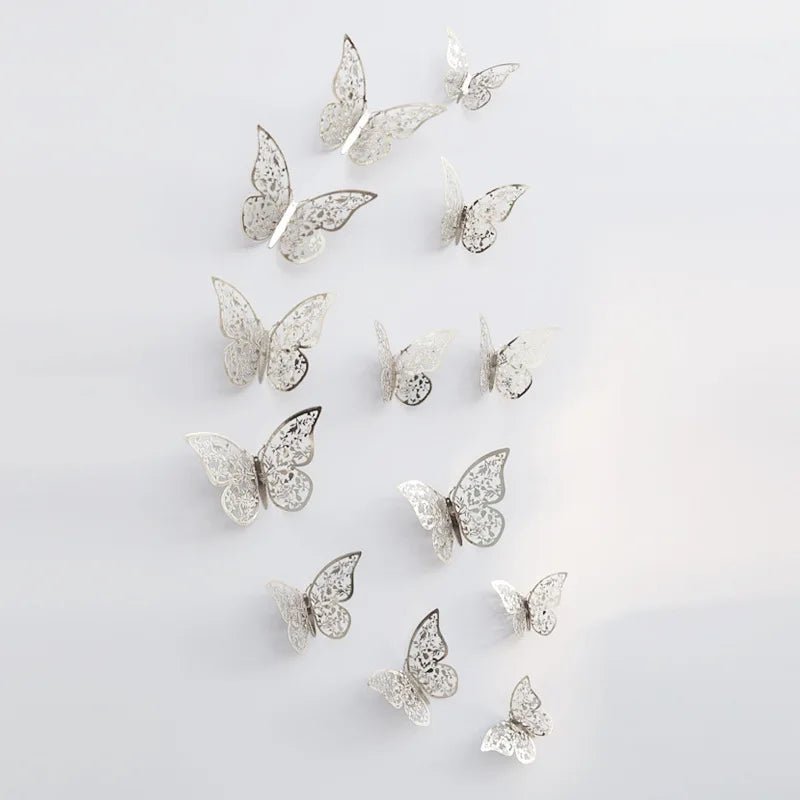 12Pcs 3D Hollow Butterfly Wall Stickers Gold Rose Gold Silver Butterflies Stickers for Wedding Birthday Home Room Decorations - Koda Click Chile