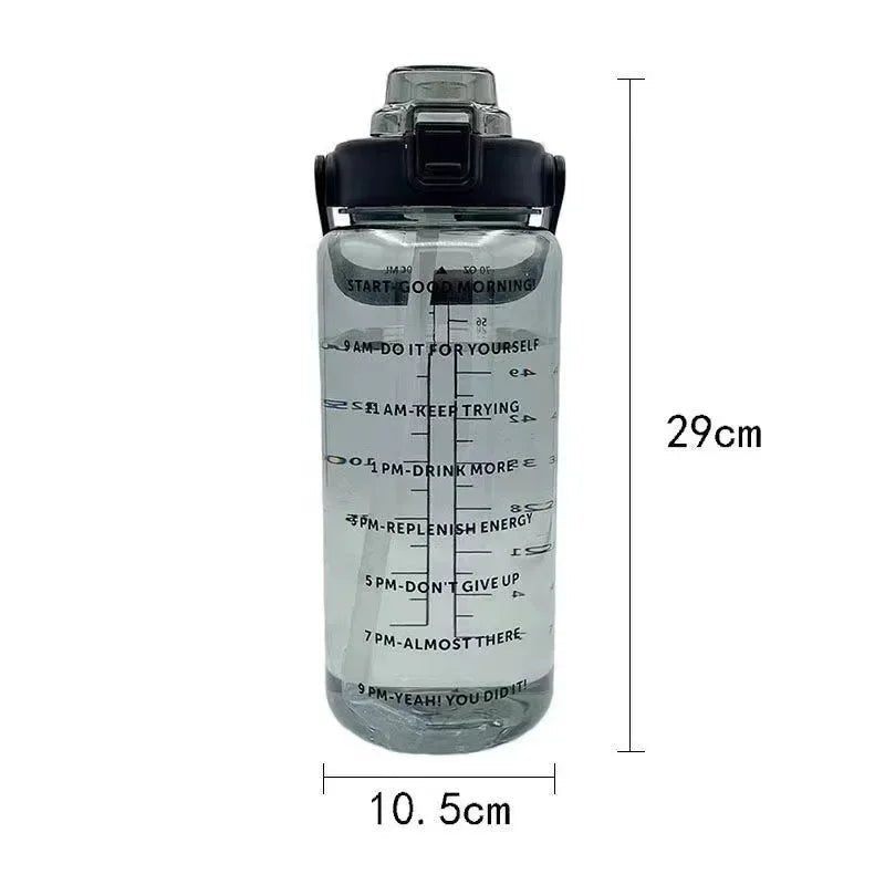 2L Sports Water Bottle Large Capacity Plastic Water Cup Portable Drink Bottle with Time Marker for Outdoor Sports Fitness Kettle - Koda Click Chile
