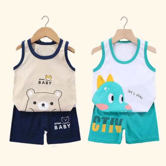 2PCS Children Clothing Vest Suit Children's Sets Summer Cotton T-Shirts Shorts Boys Girls Sleeveless Kids Clothes for baby - Koda Click Chile