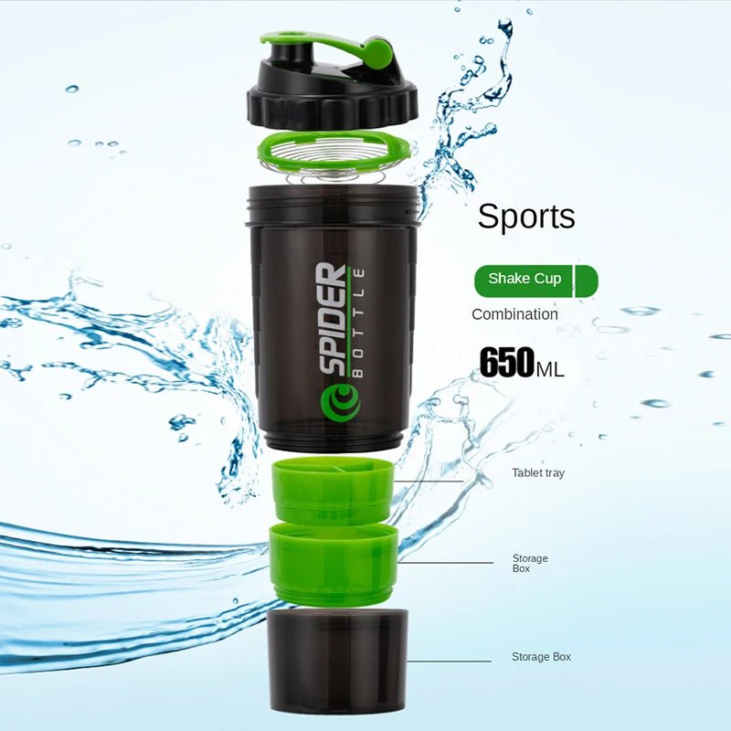 3 Layers Shaker Protein Bottle 550ml Whey Powder Blender Cup Cute Water Bottle Sports Fitness Shakel Bottles Vaso Shaker Gym - Koda Click Chile