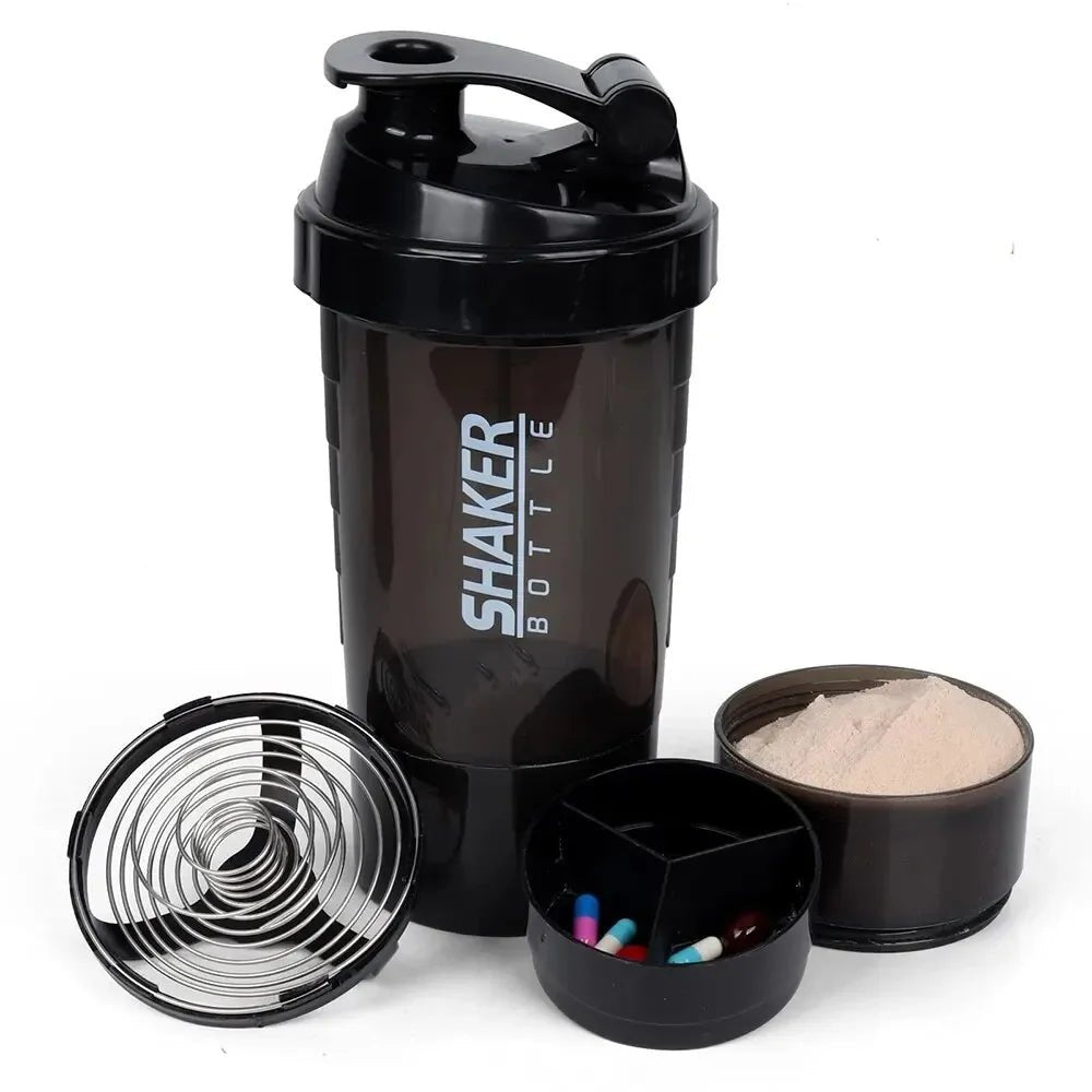 3 Layers Shaker Protein Bottle Powder Shake Cup Water Bottle Plastic Mixing Cup Body Building Exercise Bottle Protein Shaker - Koda Click Chile