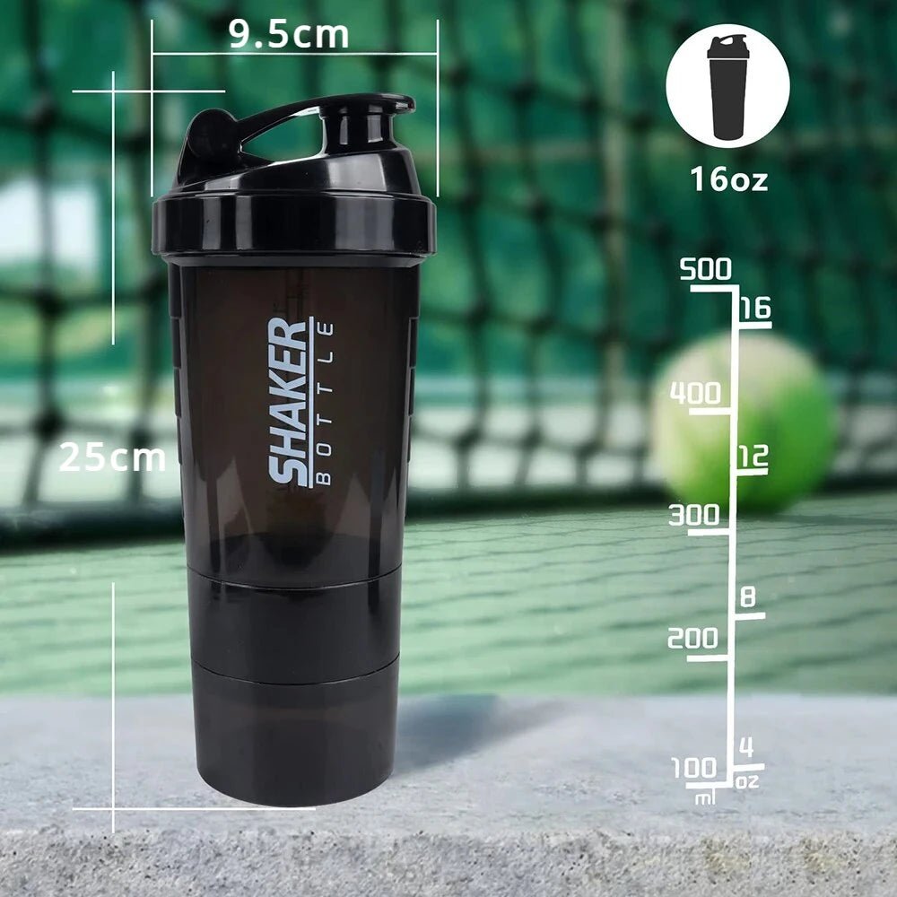 3 Layers Shaker Protein Bottle Powder Shake Cup Water Bottle Plastic Mixing Cup Body Building Exercise Bottle Protein Shaker - Koda Click Chile