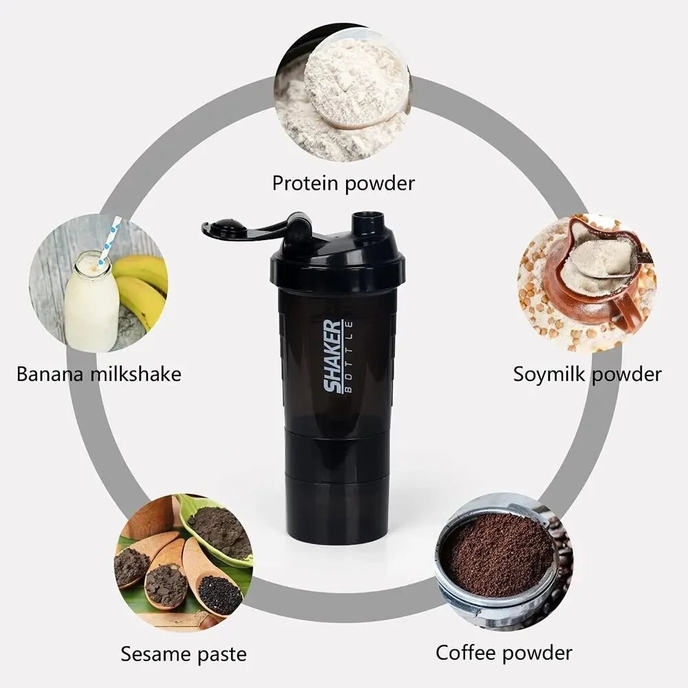 3 Layers Shaker Protein Bottle Powder Shake Cup Water Bottle Plastic Mixing Cup Body Building Exercise Bottle Protein Shaker - Koda Click Chile