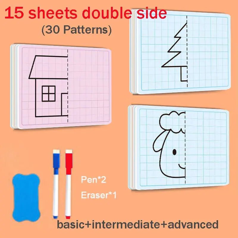 30 page children's grid symmetrical drawing toy focuses on fine motor skills writing and 4 - color brush control training drawing - Koda Click Chile