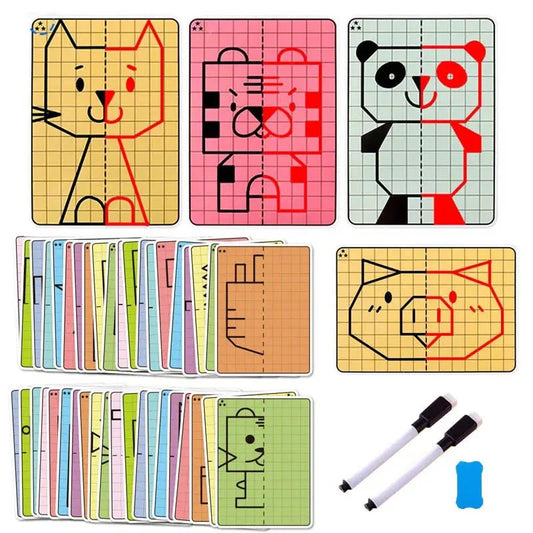 30 page children's grid symmetrical drawing toy focuses on fine motor skills writing and 4 - color brush control training drawing - Koda Click Chile