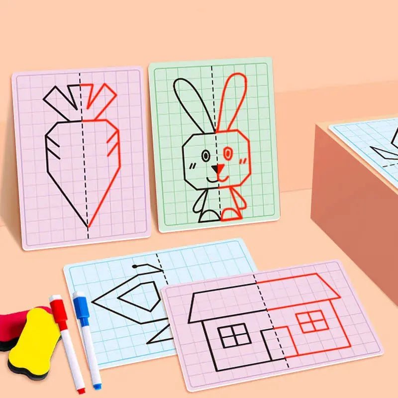 30 page children's grid symmetrical drawing toy focuses on fine motor skills writing and 4 - color brush control training drawing - Koda Click Chile