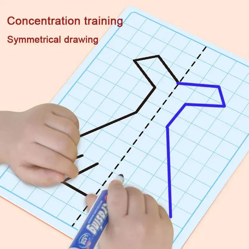 30 page children's grid symmetrical drawing toy focuses on fine motor skills writing and 4 - color brush control training drawing - Koda Click Chile