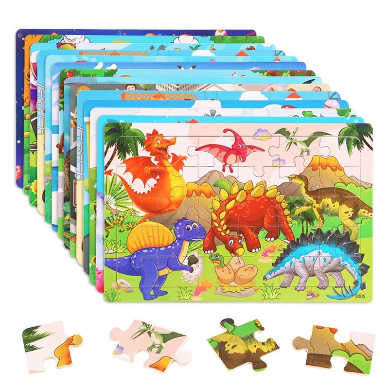 30 Piezas Puzzle Montessori 3D de Madera con Animales y Vehículos – Juguete Educativo para Niños 🧩 - Koda Click Chile