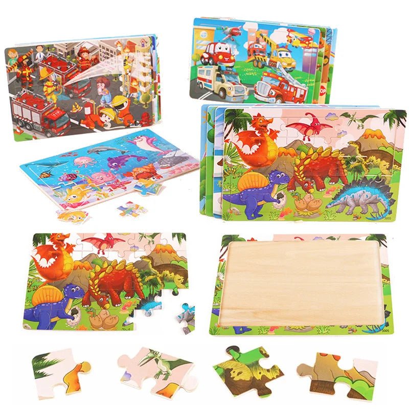 30 Piezas Puzzle Montessori 3D de Madera con Animales y Vehículos – Juguete Educativo para Niños 🧩 - Koda Click Chile