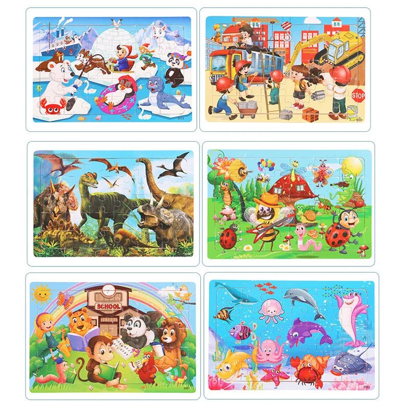 30 Piezas Puzzle Montessori 3D de Madera con Animales y Vehículos – Juguete Educativo para Niños 🧩 - Koda Click Chile