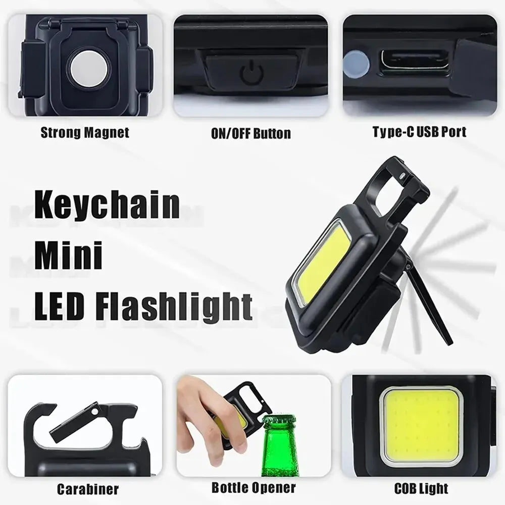 🔑 Mini Linterna LED COB Recargable – Portátil y Multifuncional
