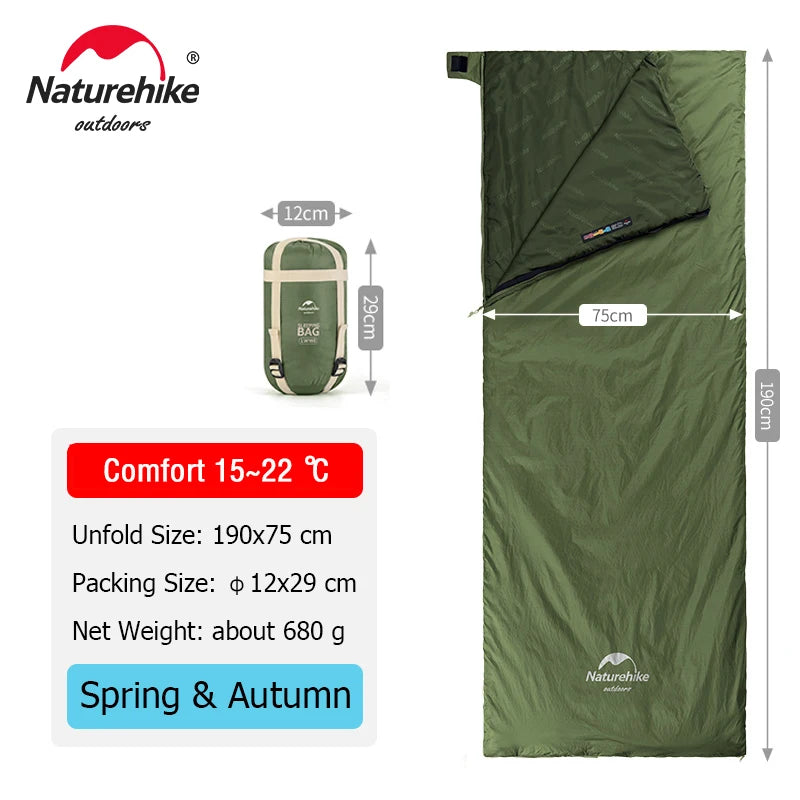 Naturehike Ultralight Envelope Sleeping Bag – Ideal para Viajes, Camping y Senderismo 🛏️