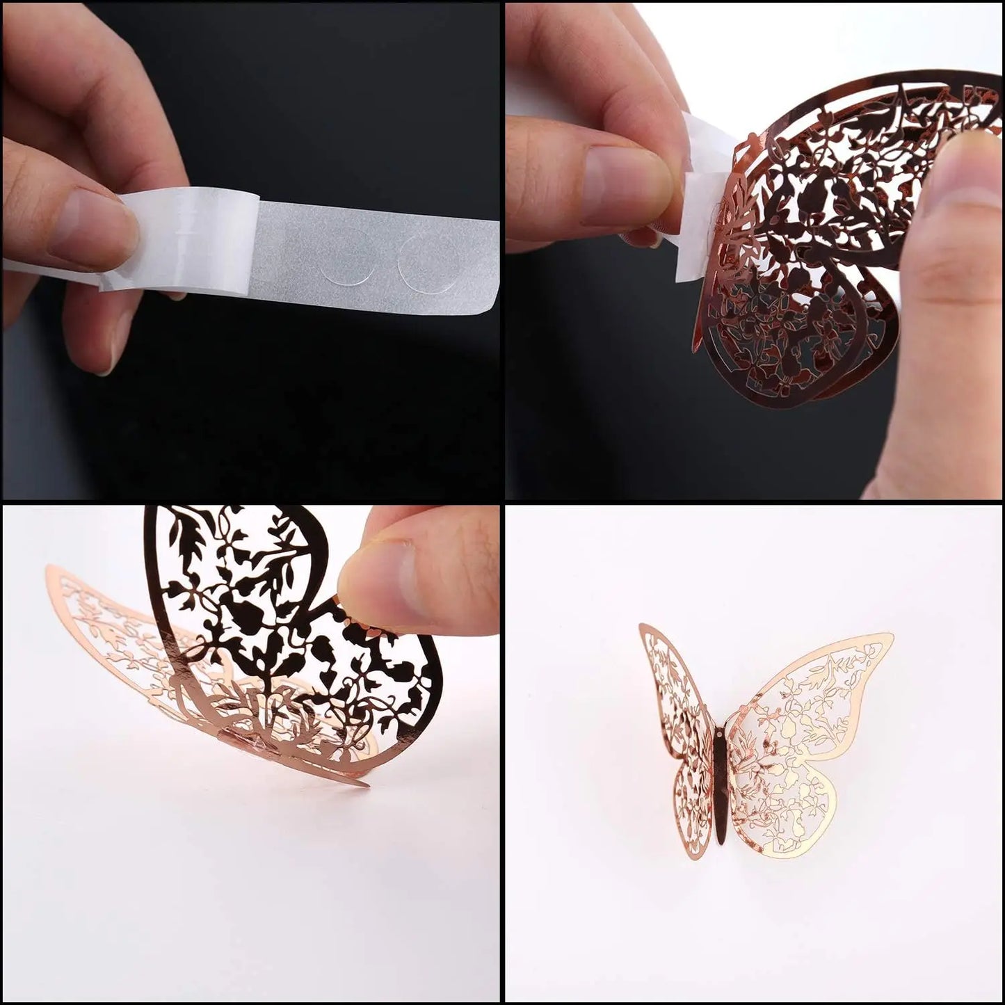 12Pcs 3D Hollow Butterfly Wall Stickers Gold Rose Gold Silver Butterflies Stickers for Wedding Birthday Home Room Decorations