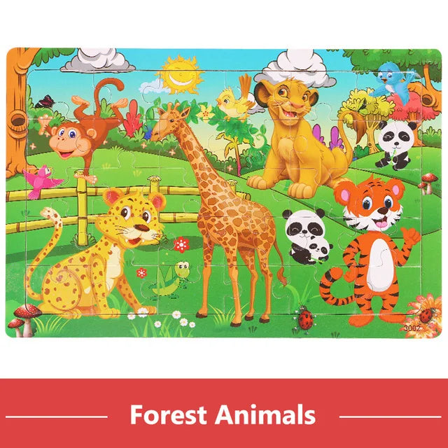 30 Piezas Puzzle Montessori 3D de Madera con Animales y Vehículos – Juguete Educativo para Niños 🧩