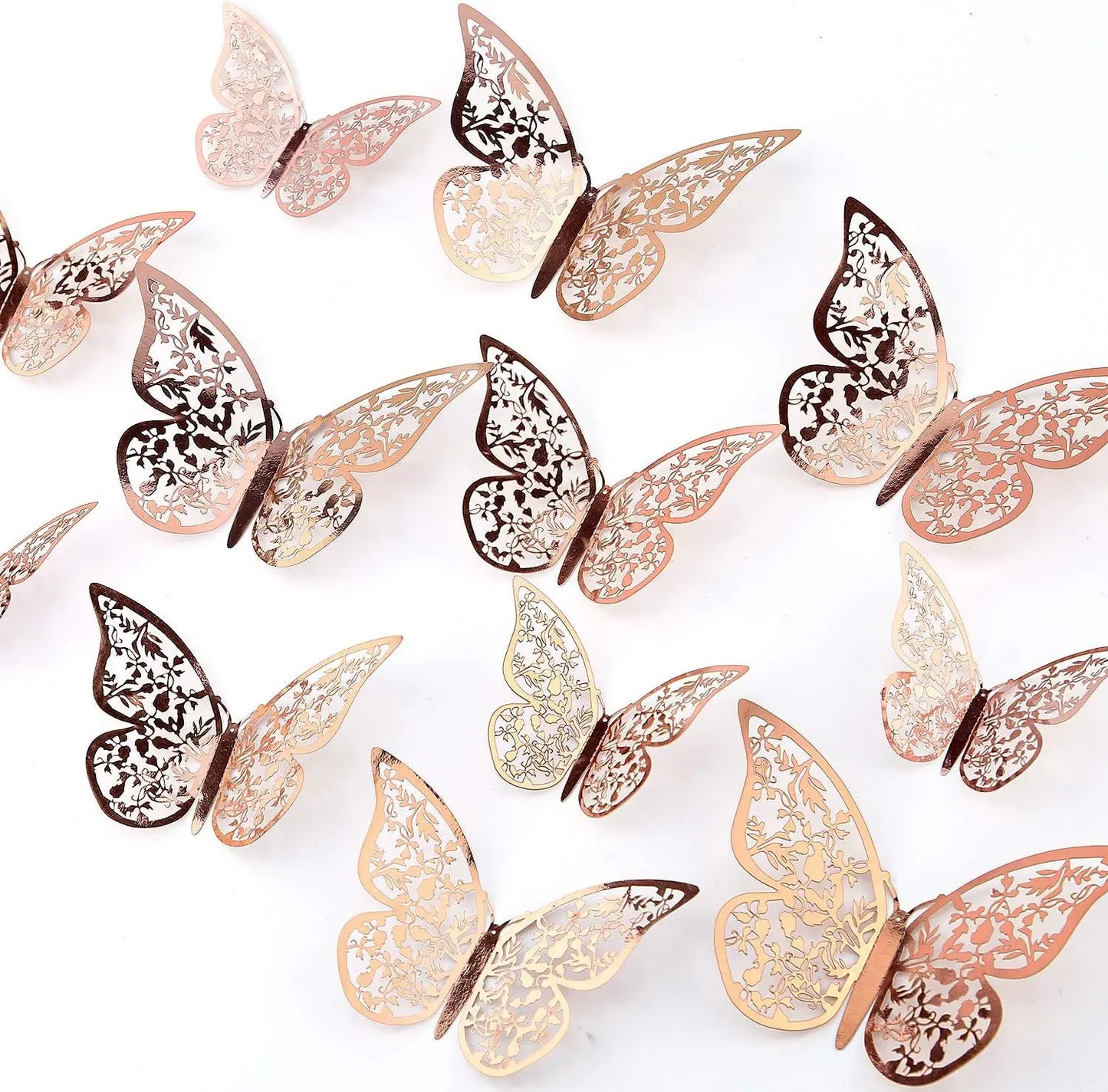 12Pcs 3D Hollow Butterfly Wall Stickers Gold Rose Gold Silver Butterflies Stickers for Wedding Birthday Home Room Decorations