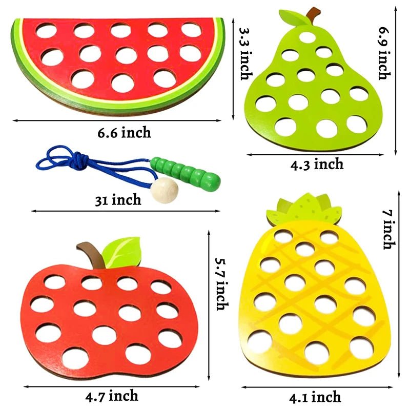 🧸 Juguete Educativo de Enhebrado de Madera, Puzzles de Frutas para Actividades de Habilidades Motoras Finas - Koda Click Chile