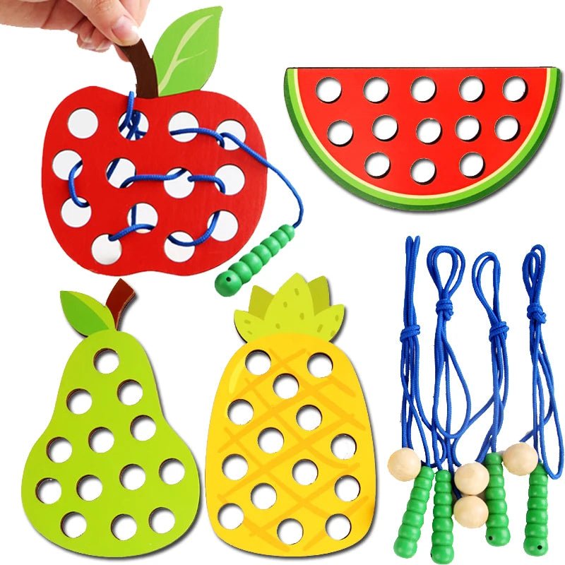 🧸 Juguete Educativo de Enhebrado de Madera, Puzzles de Frutas para Actividades de Habilidades Motoras Finas - Koda Click Chile