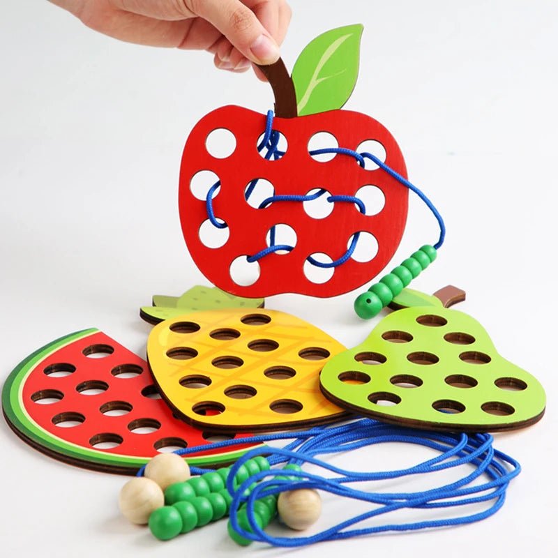 🧸 Juguete Educativo de Enhebrado de Madera, Puzzles de Frutas para Actividades de Habilidades Motoras Finas - Koda Click Chile