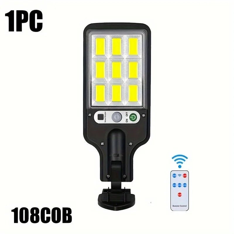 Lámpara Solar de Calle con Sensor y 3 Modos de Luz – 28 SMD/108 COB, Impermeable y Control Remoto para Jardín, Patio y Senderos - Koda Click Chile