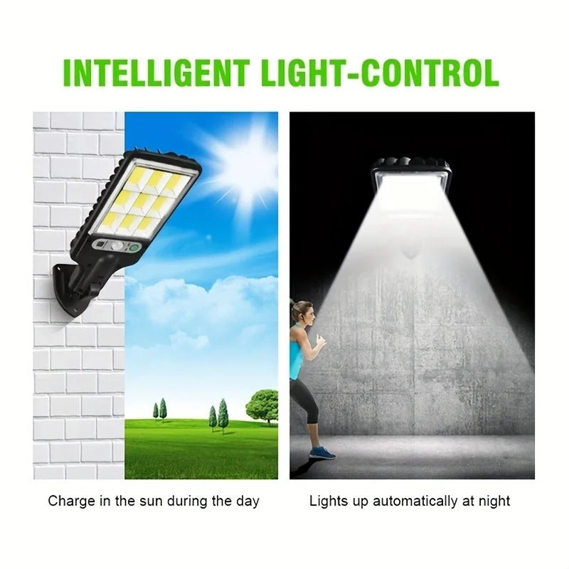 Lámpara Solar de Calle con Sensor y 3 Modos de Luz – 28 SMD/108 COB, Impermeable y Control Remoto para Jardín, Patio y Senderos - Koda Click Chile