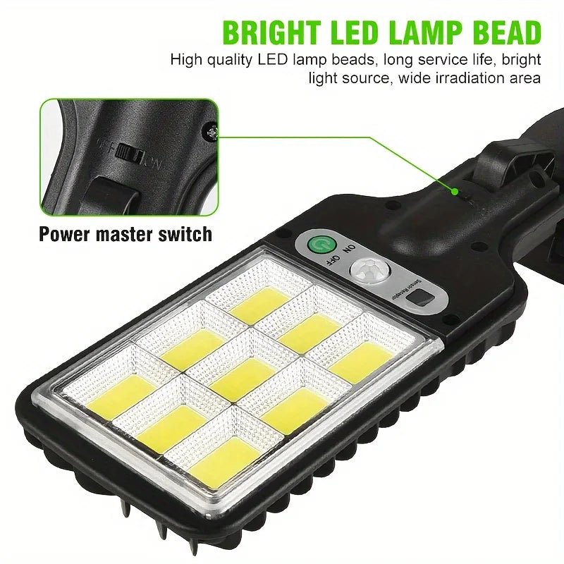 Lámpara Solar de Calle con Sensor y 3 Modos de Luz – 28 SMD/108 COB, Impermeable y Control Remoto para Jardín, Patio y Senderos - Koda Click Chile