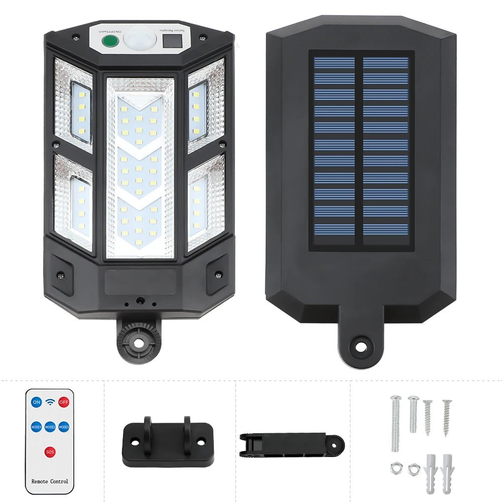 Lámpara Solar de Calle con Sensor y 3 Modos de Luz – 28 SMD/108 COB, Impermeable y Control Remoto para Jardín, Patio y Senderos - Koda Click Chile