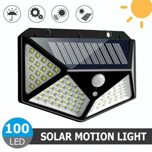 Lámpara Solar de Pared LED Exterior con Sensor de Movimiento – 100 LEDs, Impermeable, Energía Solar, Estilo Farola para Jardín, Patio y Calle - Koda Click Chile