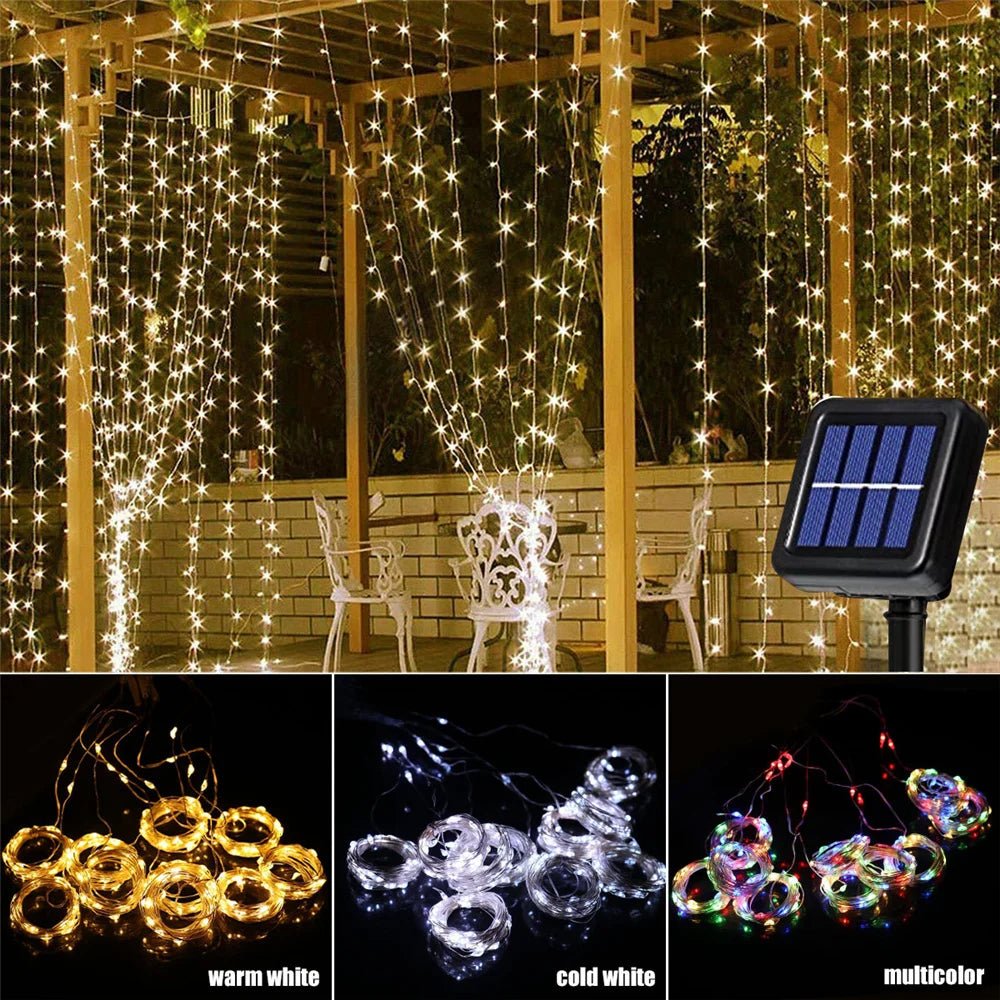 Luces de Cortina Solar LED para Exterior – 300 LEDs, Decoración de Guirnalda para Navidad y Jardín - Koda Click Chile