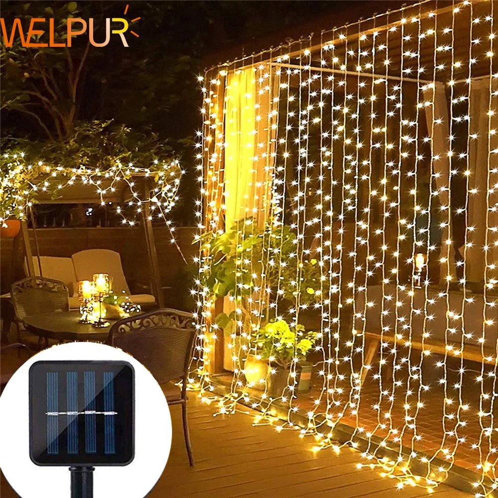 Luces de Cortina Solar LED para Exterior – 300 LEDs, Decoración de Guirnalda para Navidad y Jardín - Koda Click Chile