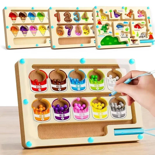 Montessori Magnetic Color Sorting Games Maze Board Pen Moving Bead Games Wooden Control Sensory Play Educational Toys for Kids - Koda Click Chile